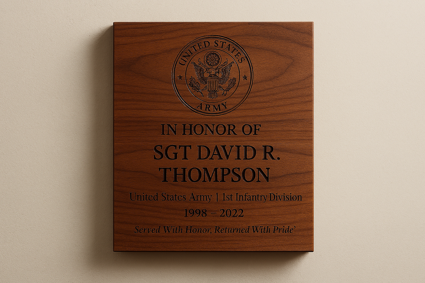 Memorial Service Plaque — Black Walnut