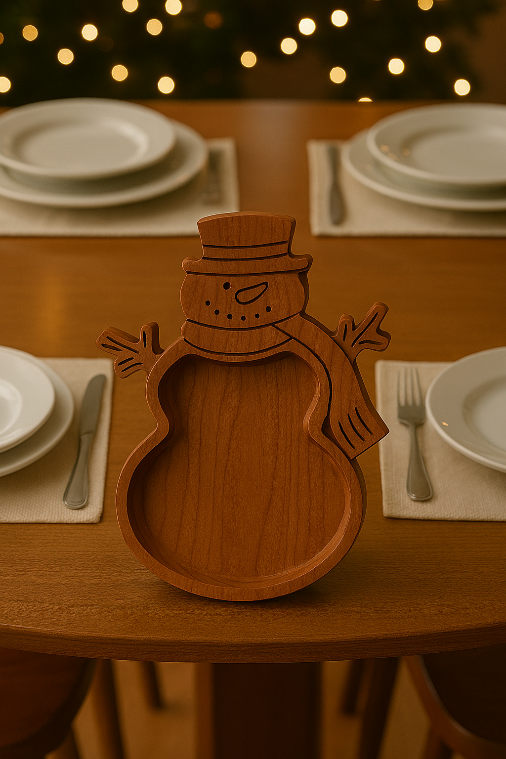 Frosty’s Treat Bowl – Handcarved Wooden Snowman Candy Dish