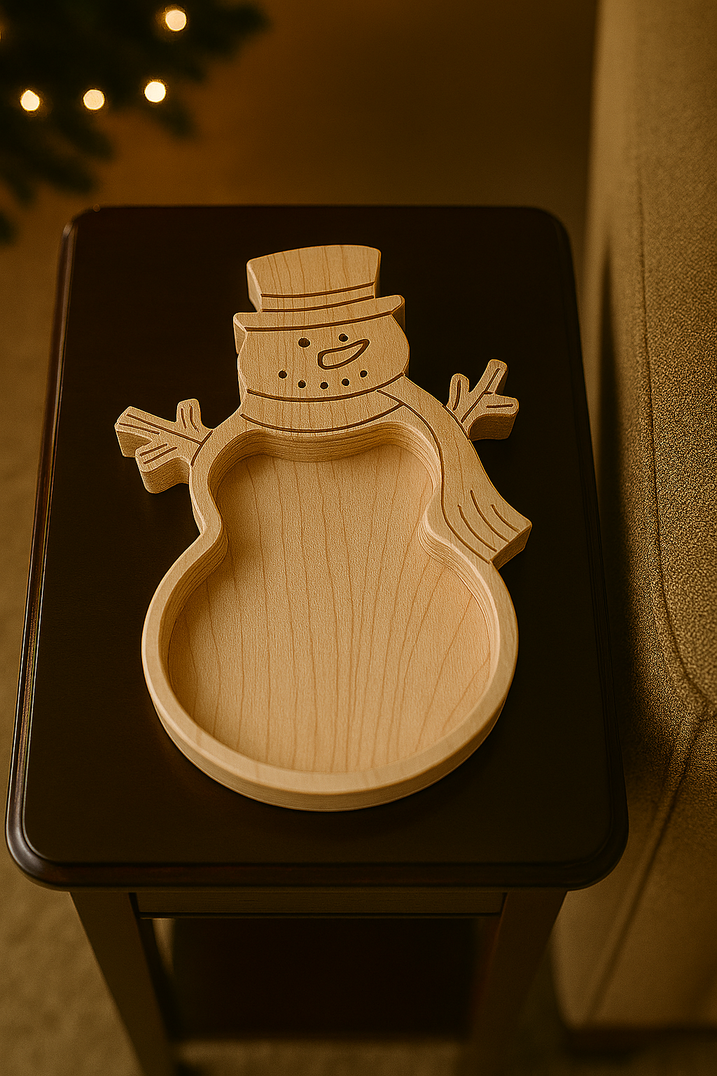 Frosty’s Treat Bowl – Handcarved Wooden Snowman Candy Dish