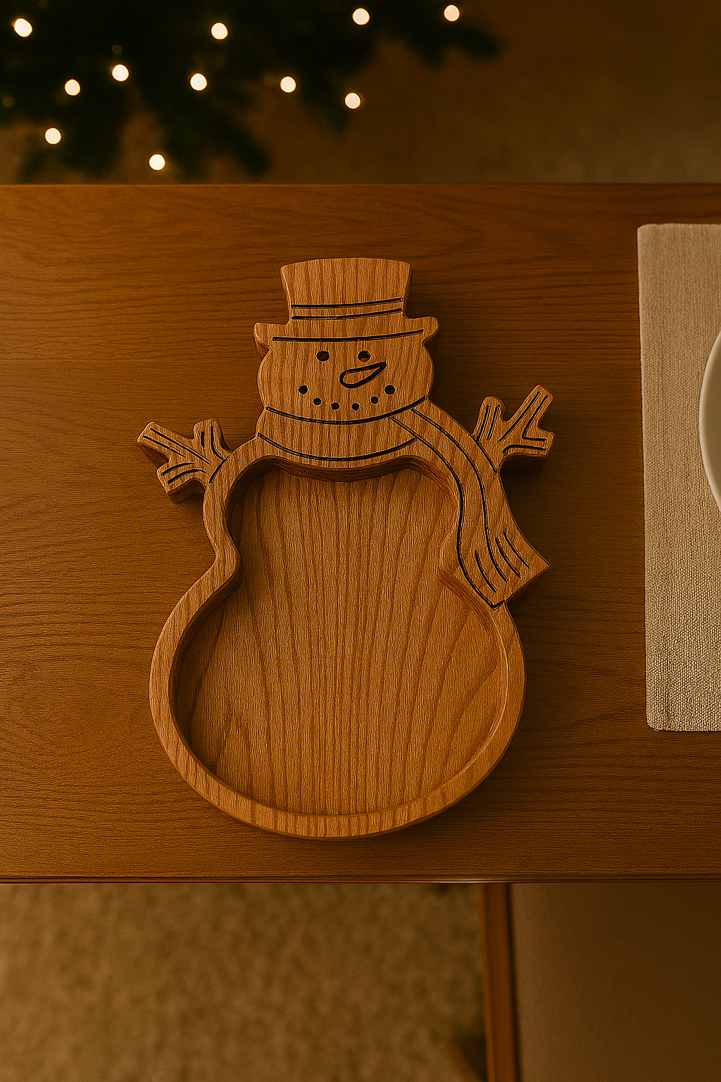 Frosty’s Treat Bowl – Handcarved Wooden Snowman Candy Dish
