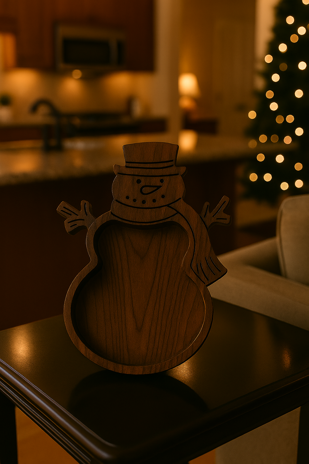 Frosty’s Treat Bowl – Handcarved Wooden Snowman Candy Dish
