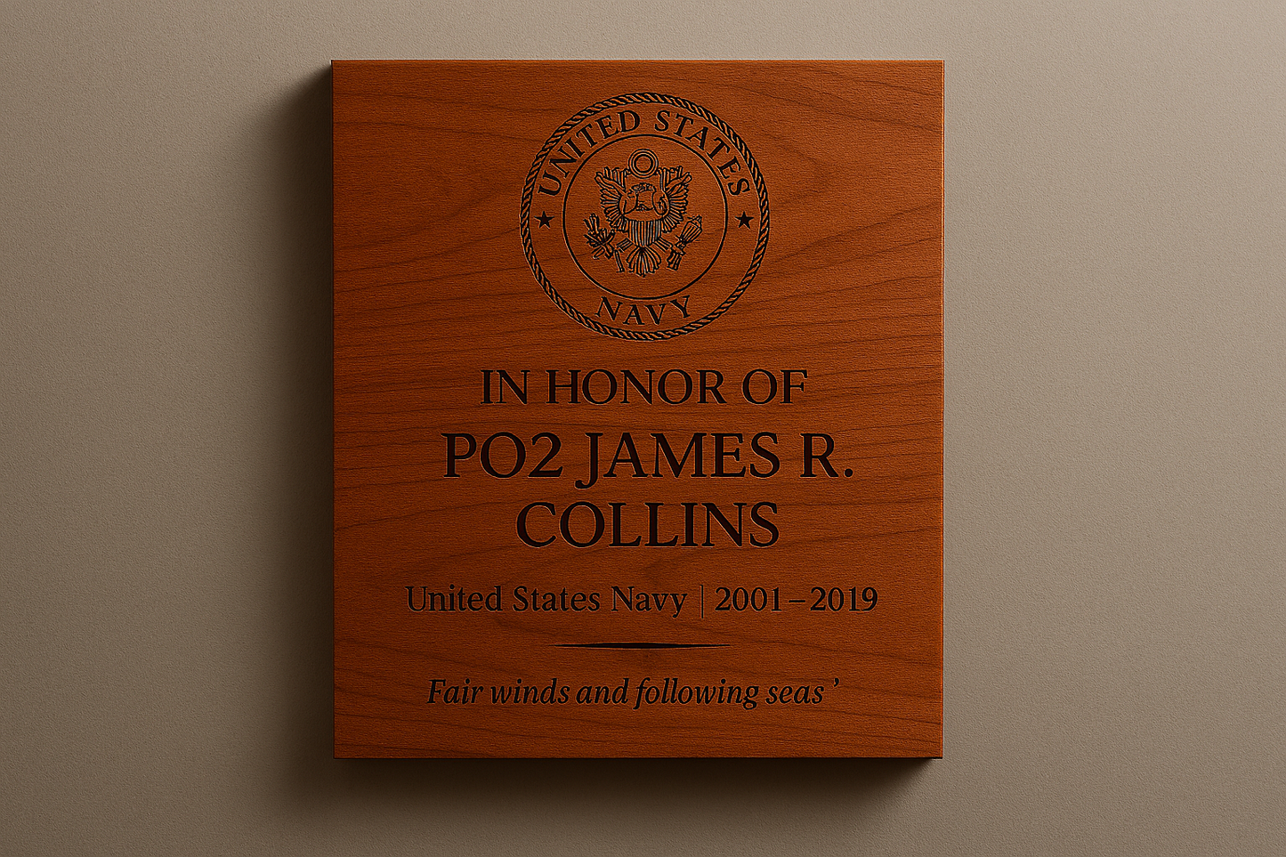 Memorial Service Plaque — Cherry