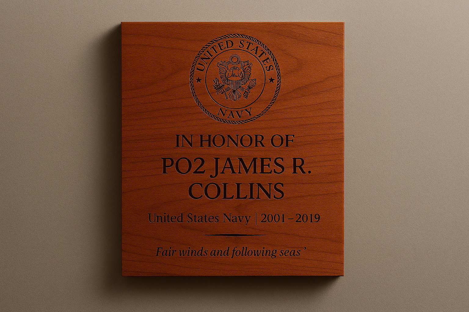 Memorial Service Plaque — Cherry