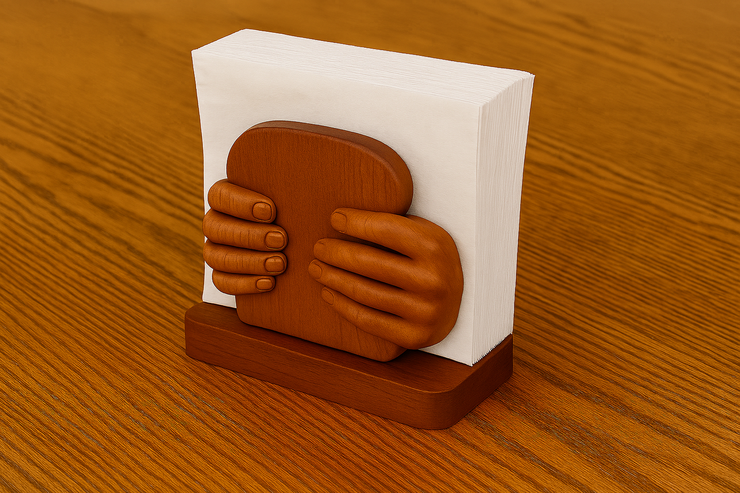 BreadHands Napkin Holder – Handcarved Wooden Sandwich Embrace