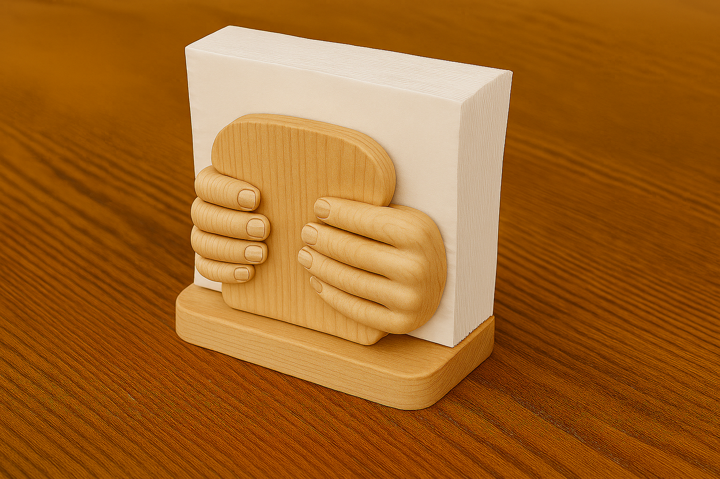 BreadHands Napkin Holder – Handcarved Wooden Sandwich Embrace