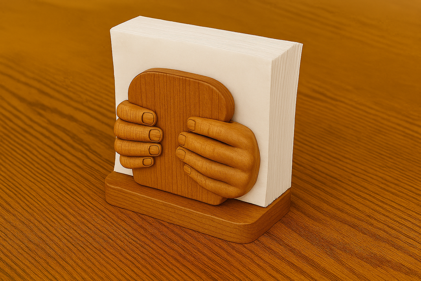 BreadHands Napkin Holder – Handcarved Wooden Sandwich Embrace