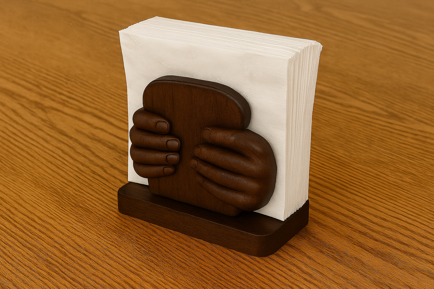 BreadHands Napkin Holder – Handcarved Wooden Sandwich Embrace